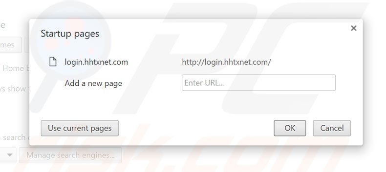 Removing login.hhtxnet.com from Google Chrome homepage