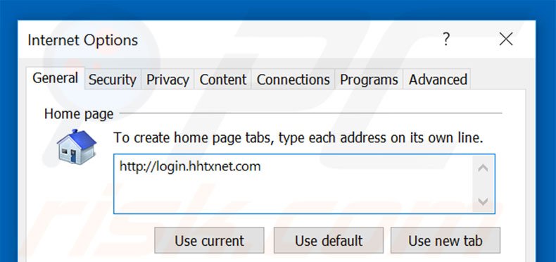 Removing login.hhtxnet.com from Internet Explorer homepage