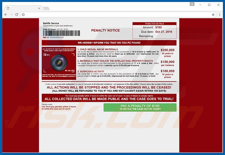 Notice of Imposition of Fine scam browser locker sample 1