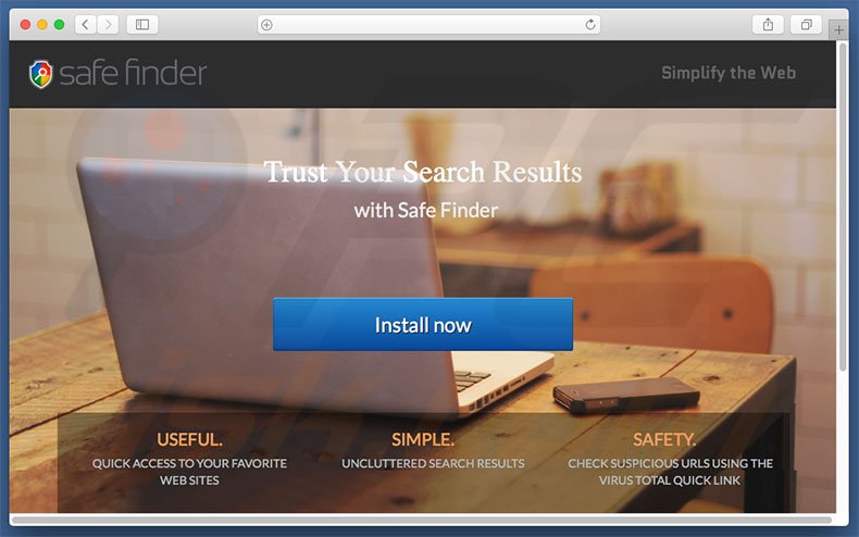 Dubious website used to promote search.safefinderformac.com