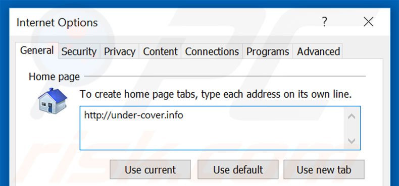 Removing under-cover.info from Internet Explorer homepage