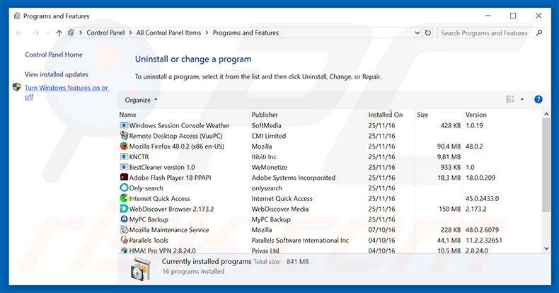 under-cover.info browser hijacker uninstall via Control Panel