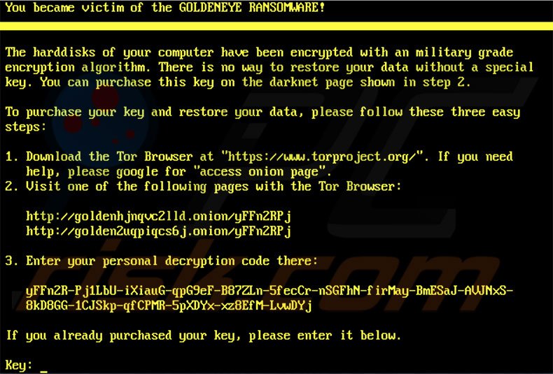 GoldenEye ransom-demanding message