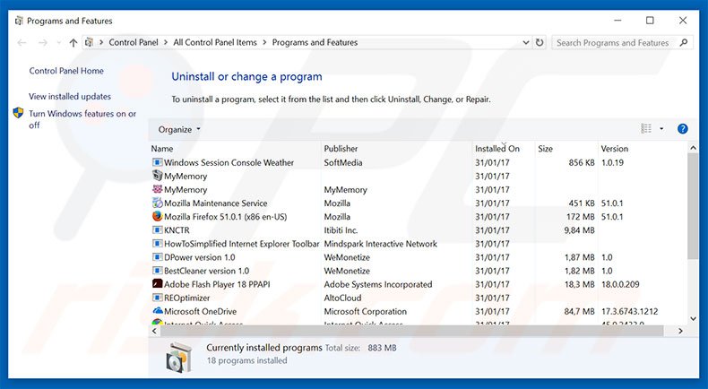 CRITICAL ALERT FROM WINDOWS adware uninstall via Control Panel