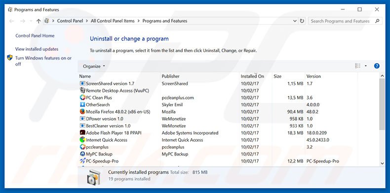 liveadexchanger.com adware uninstall via Control Panel