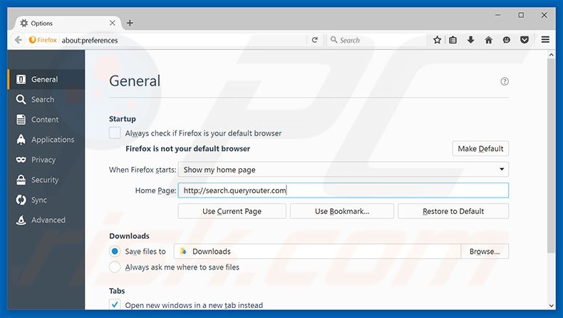Removing search.queryrouter.com from Mozilla Firefox homepage