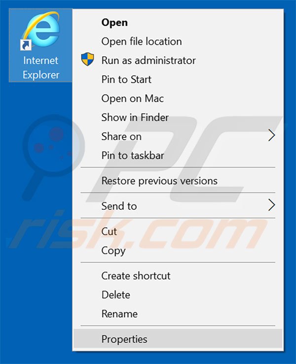 Removing search.queryrouter.com from Internet Explorer shortcut target step 1