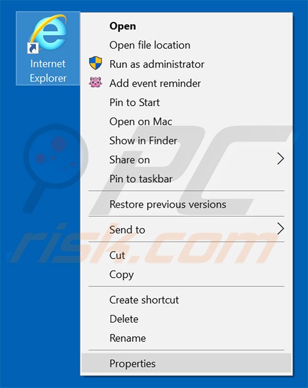 Removing rambler.ru from Internet Explorer shortcut target step 1