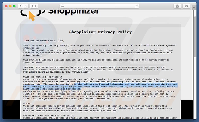 Shoppinizer Privacy Policy