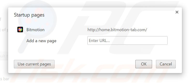 Removing home.bitmotion-tab.com from Google Chrome homepage