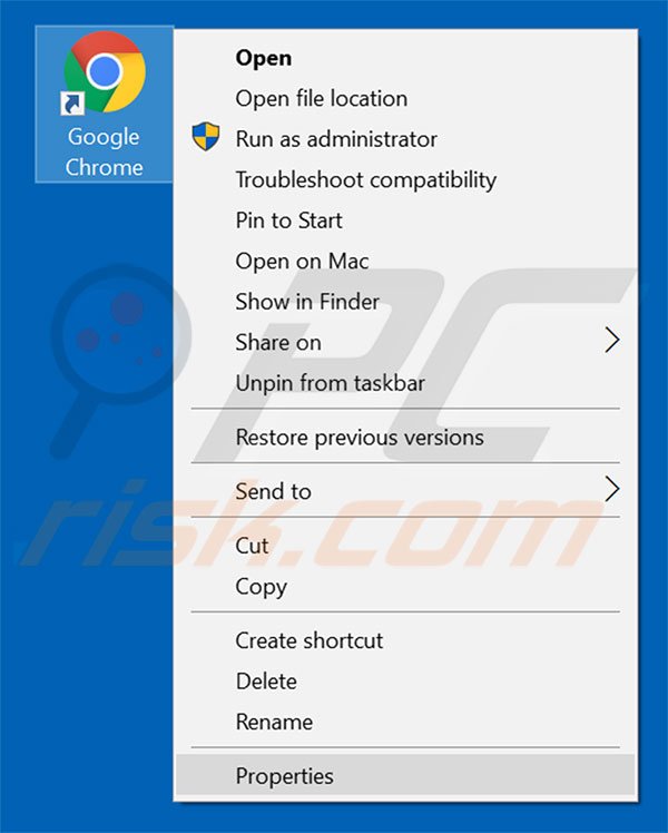 Removing cleanserp.net from Google Chrome shortcut target step 1