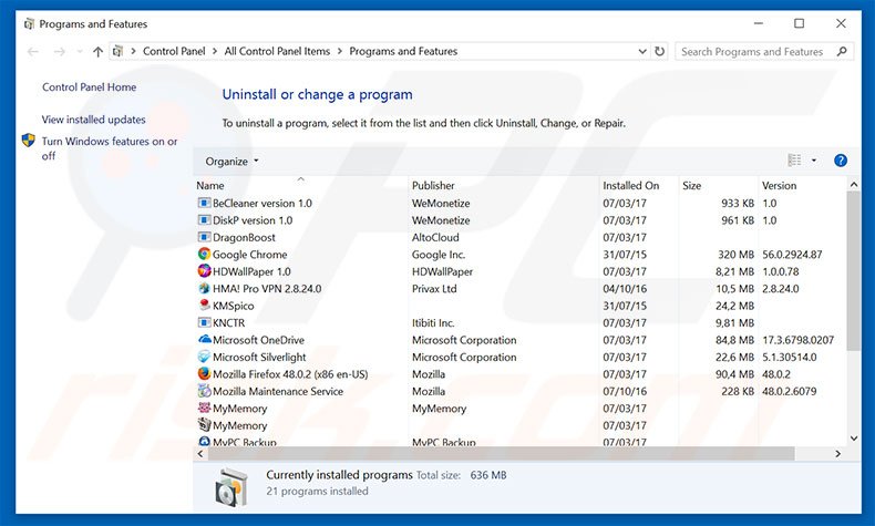 Malicious Pornographic Spyware/Riskware Detected adware uninstall via Control Panel