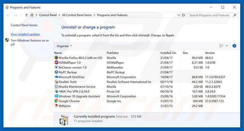 myluckypage123.com browser hijacker uninstall via Control Panel