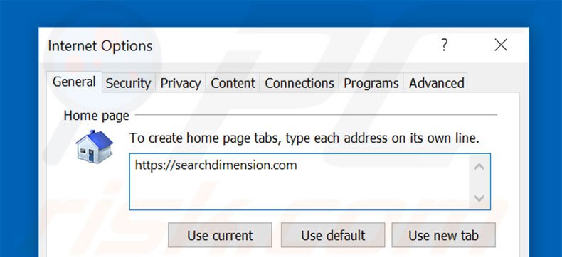 Removing searchdimension.com from Internet Explorer homepage
