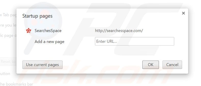 Removing searchesspace.com from Google Chrome homepage