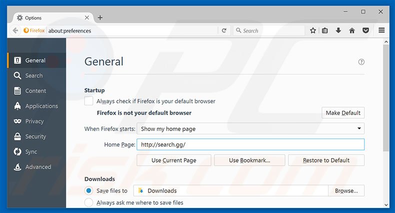 Removing search.gg from Mozilla Firefox homepage