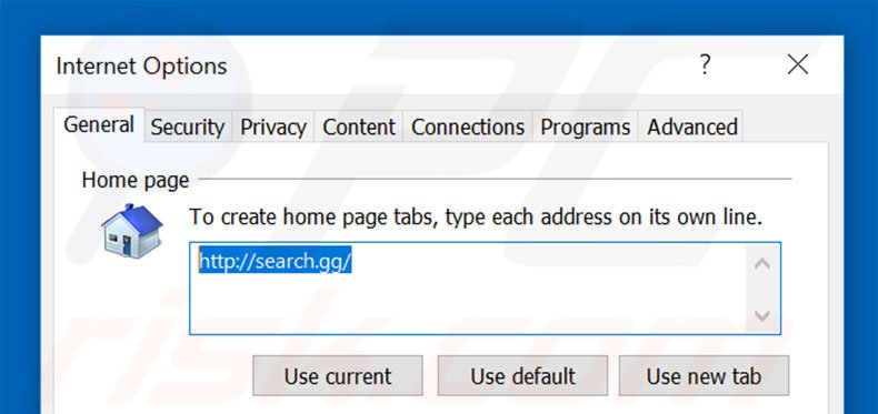 Removing search.gg from Internet Explorer homepage