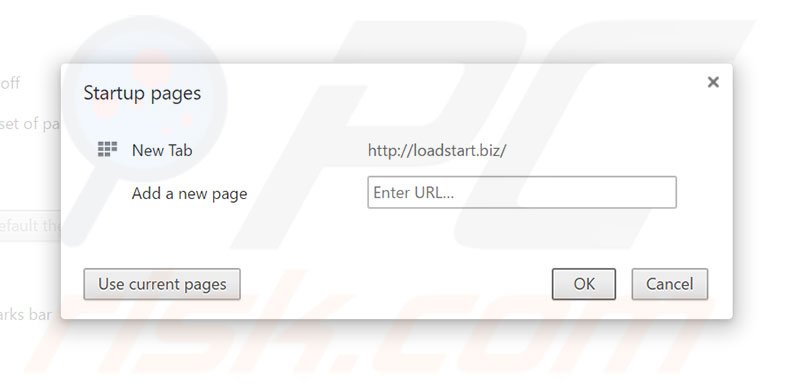 Removing loadstart.biz from Google Chrome homepage