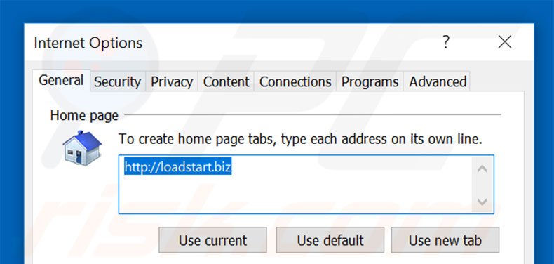 Removing loadstart.biz from Internet Explorer homepage