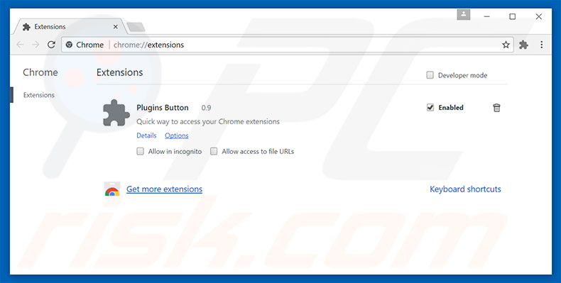 Removing Plugins Button ads from Google Chrome step 2