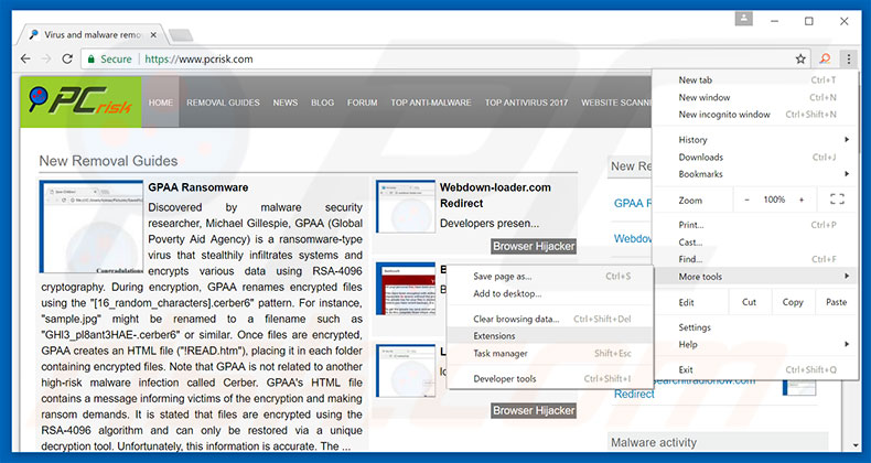 Removing Suspicious Ransomware Activity  ads from Google Chrome step 1