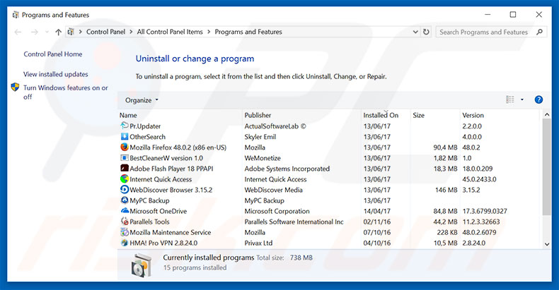 Suspicious Ransomware Activity adware uninstall via Control Panel