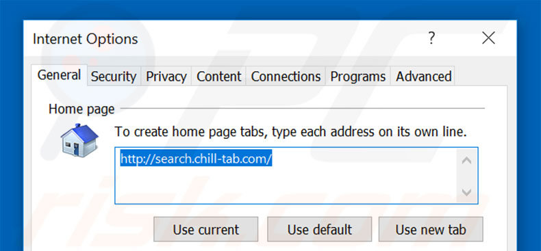 Removing search.chill-tab.com from Internet Explorer homepage