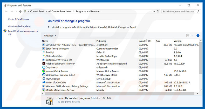 clicknshare.net adware uninstall via Control Panel