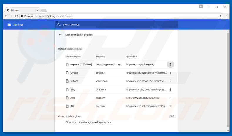 Removing ezy-search.com from Google Chrome homepage