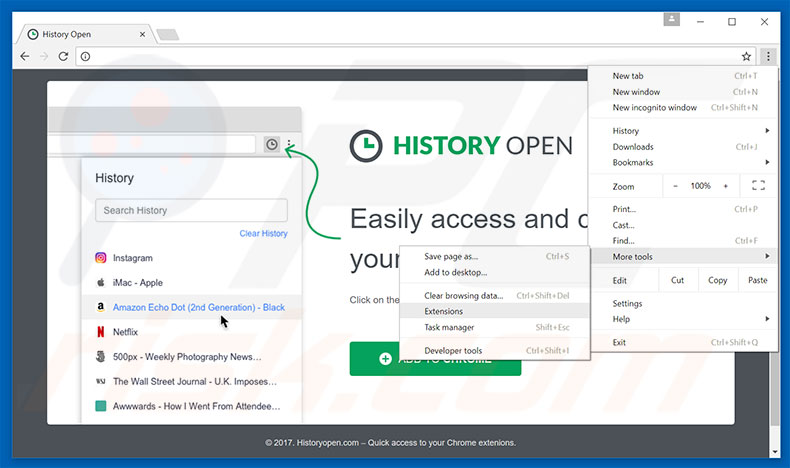 Removing History Open  ads from Google Chrome step 1