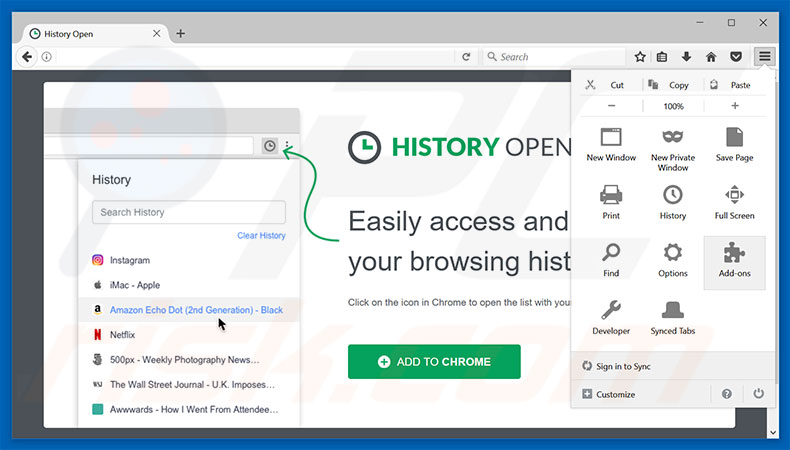 Removing History Open ads from Mozilla Firefox step 1