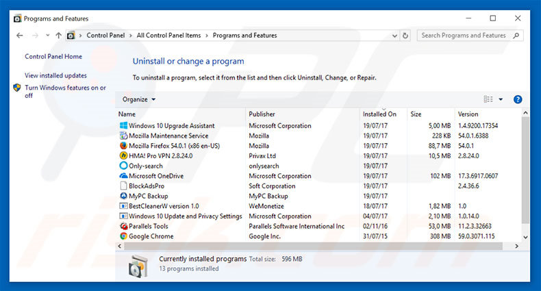 Microsoft System Security Alert adware uninstall via Control Panel