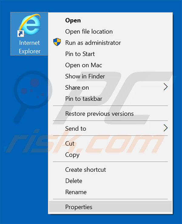 Removing secure-surf.net from Internet Explorer shortcut target step 1