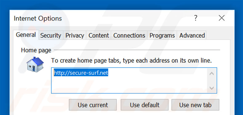 Removing secure-surf.net from Internet Explorer homepage