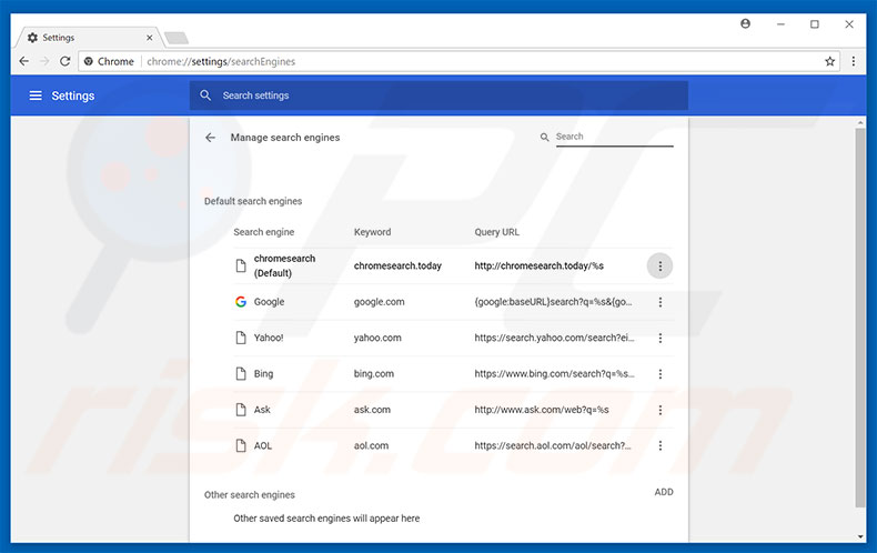 Removing chromesearch.today from Google Chrome default search engine