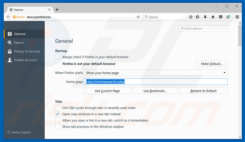 Removing chromesearch.today from Mozilla Firefox homepage