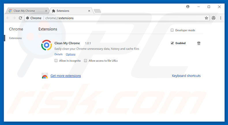Removing Clean My Chrome ads from Google Chrome step 2