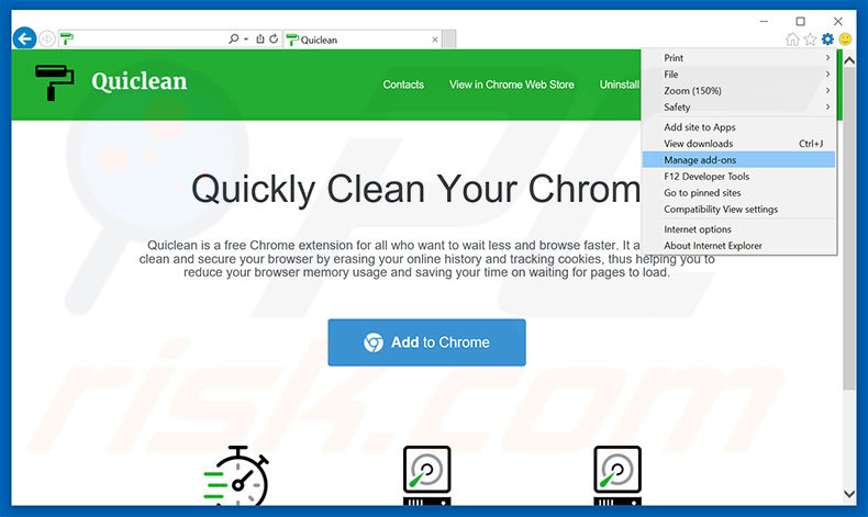 Removing Quiclean ads from Internet Explorer step 1