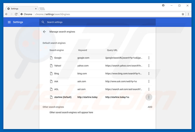 Removing startme.today from Google Chrome default search engine