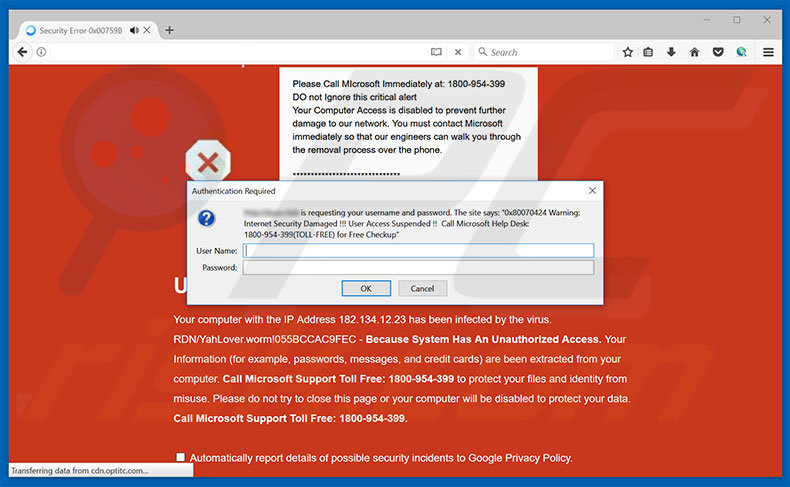 Unauthorized Access Denied ! scam Mozilla Firefox variant