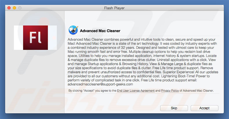 Delusive installer used to promote Advanced Mac Cleaner