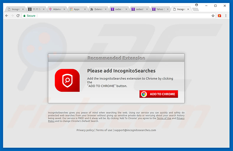 Website used to promote Incognito Searches browser hijacker