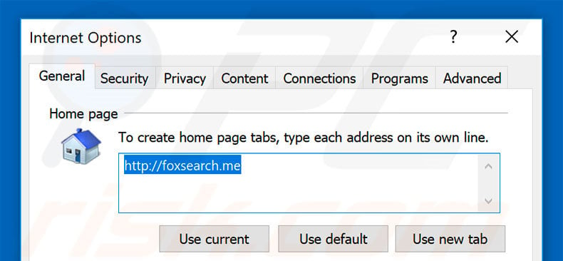 Removing foxsearch.me from Internet Explorer homepage