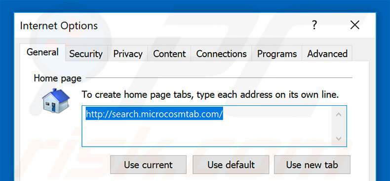 Removing search.microcosmtab.com from Internet Explorer homepage