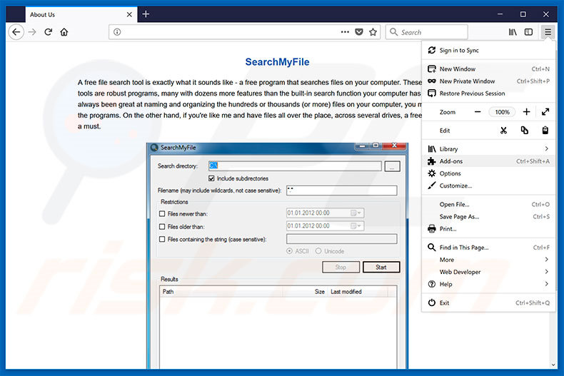 Removing SearchMyFile ads from Mozilla Firefox step 1