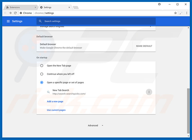 Removing search.searchquicks.com from Google Chrome homepage