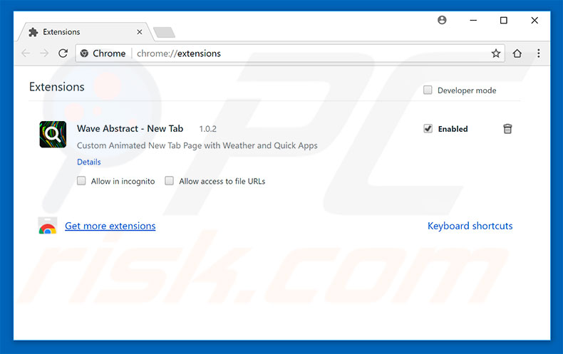 wave-abstract.com bezogene Google Chrome Erweiterungen entfernen
