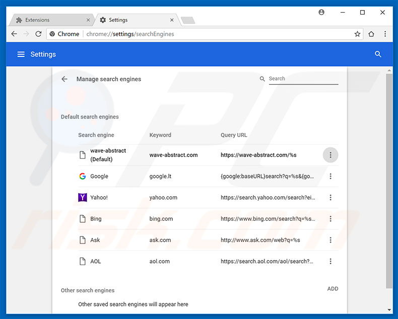 wave-abstract.com von der Google Chrome Standardsuchmaschine entfernen