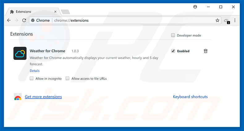 Removing Weather For Chrome ads from Google Chrome step 2