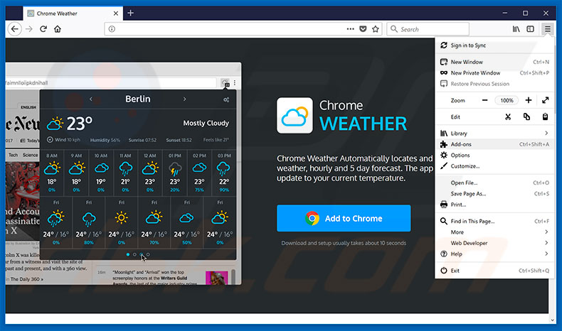 Removing Weather For Chrome ads from Mozilla Firefox step 1